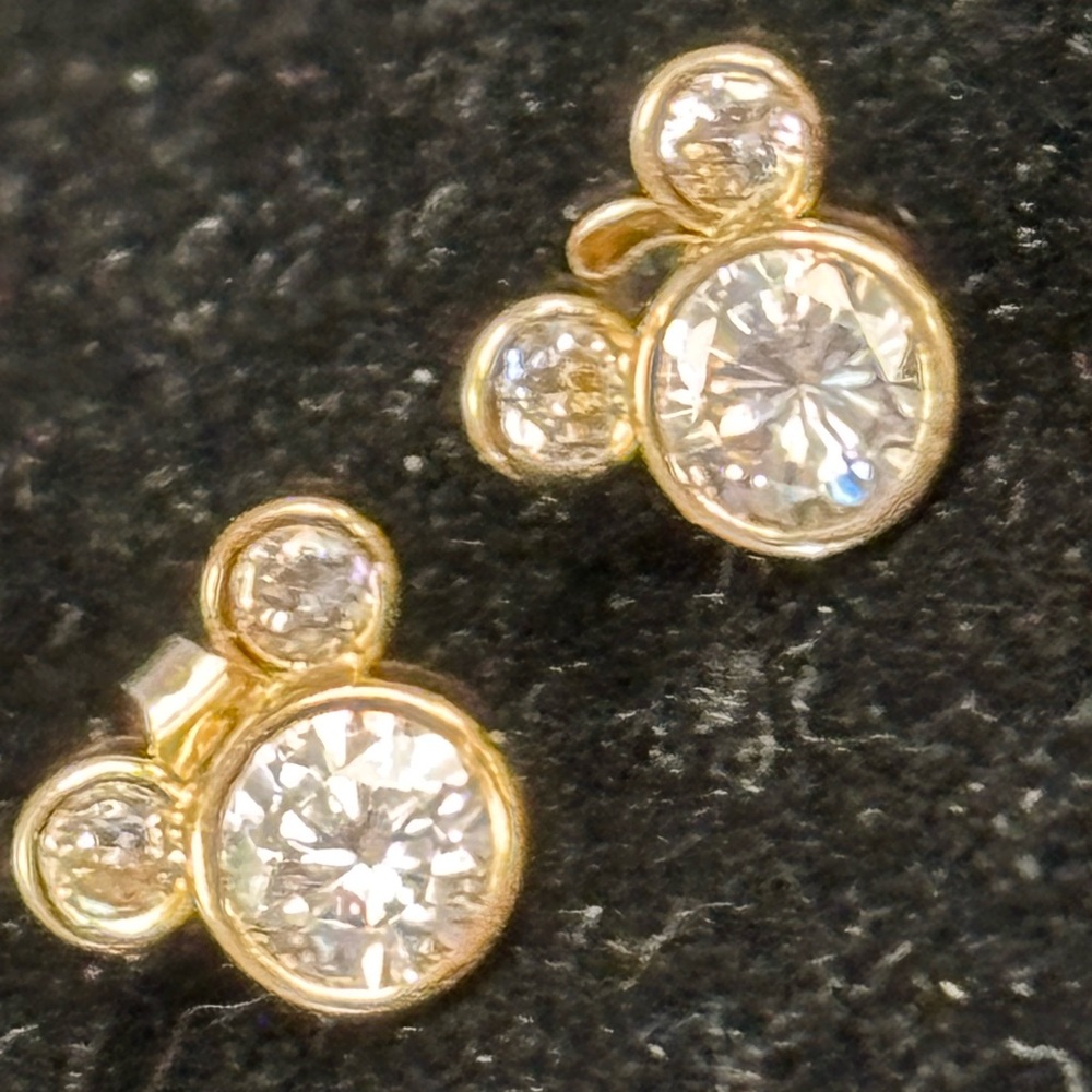 14k Gold and CZ Mickey Mouse Stud Earrings